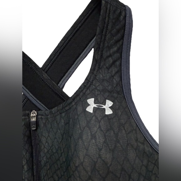 Under Armour High Impact Sports Bra XS Black Front Zip Crossback Reptile Print - Picture 3 of 7